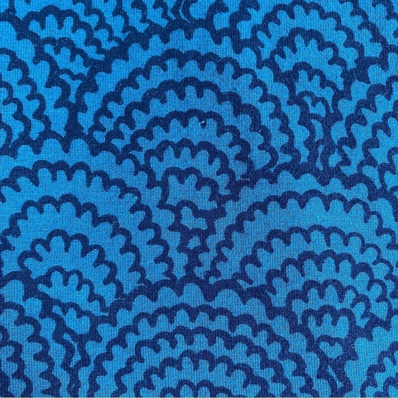 Boden Jersey Stretch Faux Wrap Blue Scallop Midi Dress Fit & Flare Empire Waist - Picture 13 of 16